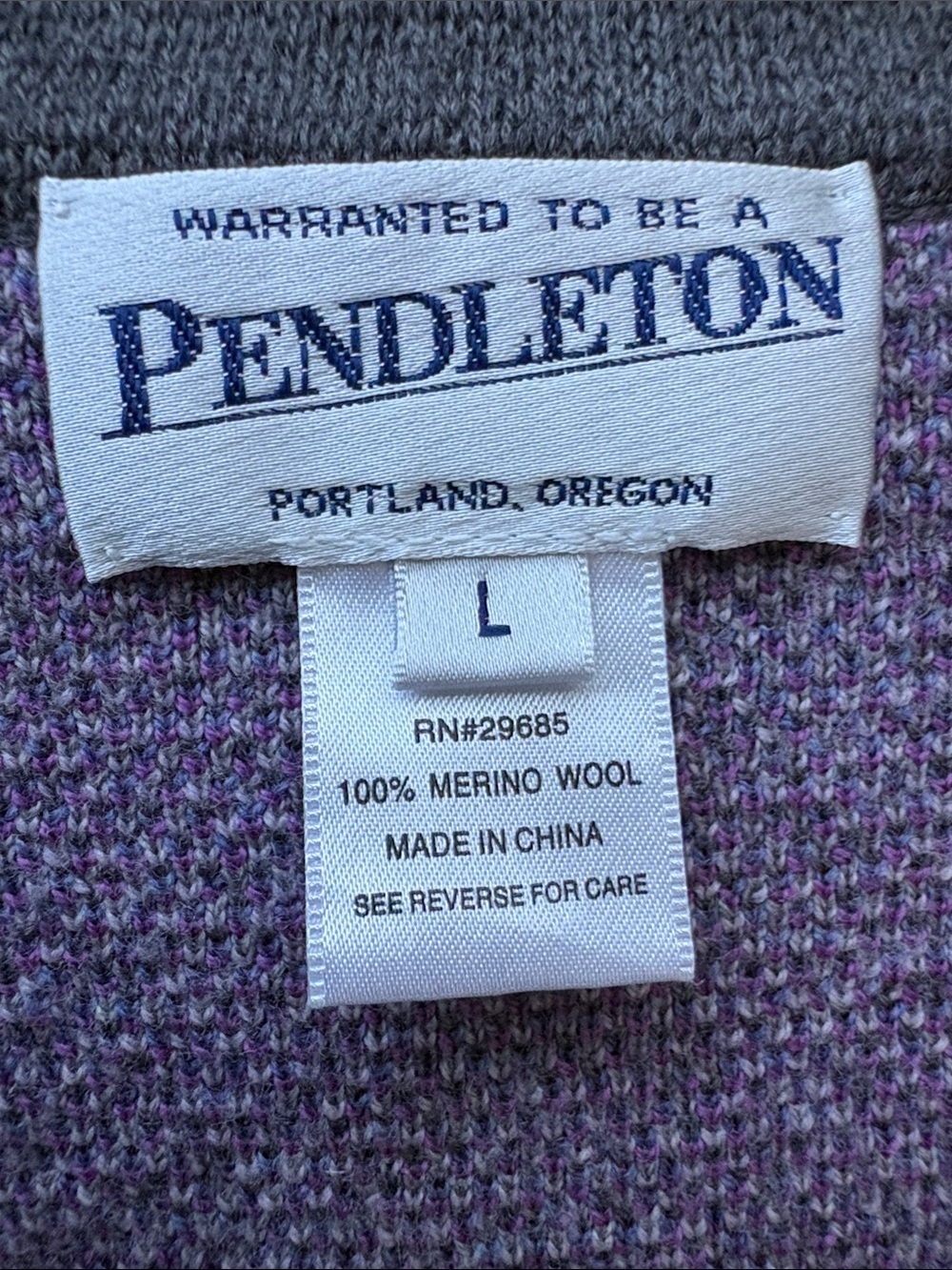 Pendleton Zippered Wool Cardigan Sweater Purple Paisley Size Large - Picture 5 of 9
